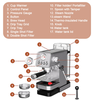 Machine à expresso Home Upgrade modèle AZ-EM1503 avec manomètre 20 bars, en acier inoxydable, semi-automatique