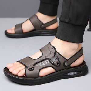 Sandalias Planas para Hombre, Punta Abierta, Suela de Goma, Entresuela de EVA, Parte Superior de Cuero Genuino, Cómodas, Antideslizantes, Casuales, para Todas las Temporadas, con Estampado de Leopardo - Product Image 3