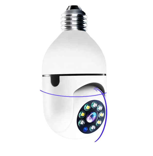 Bulb Security Camera Indoor Pan Tilt Full Color Night Vision Motion Detection Human Tracking 1080P HD CMOS SD Card IP65