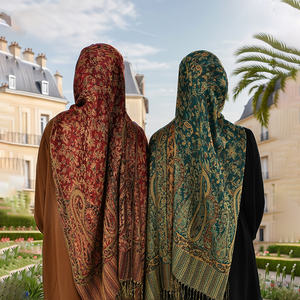 Commercio all'ingrosso Vintage musulmano avvolgente sciarpa Jacquard <span class=keywords><strong>Bandana</strong></span> Pashmina Hijab etnico Paisley ricamato scialle <span class=keywords><strong>con</strong></span> nappa per le donne - Product Image 2