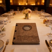 Menu personnalisé en cuir PU avec couverture centrale creuse et pochette transparente en PVC pour les magasins, les bars, les hôtels, les restaurants, dossier de menu, couverture de menu