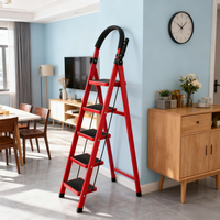 Escabeau pliant portable en acier de type A, Escalera Plegable De Hierro, 5 marches, rouge