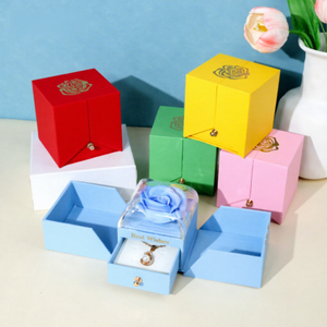 Caja de Regalo de San Valentín con Anillo de Flores de Jabón y Collar, Caja de Regalo con Rosa Eterna y Jabón Macaron de Doble Apertura - Product Image 5