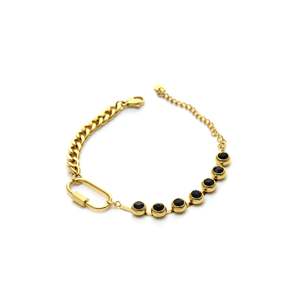 Fashion <b>Beaded</b> <b>Bracelet</b> <b>Gold</b> Plated 316L Stainless Steel Black Stone Chain Link Women Jewelry Accessory - Product Image 1
