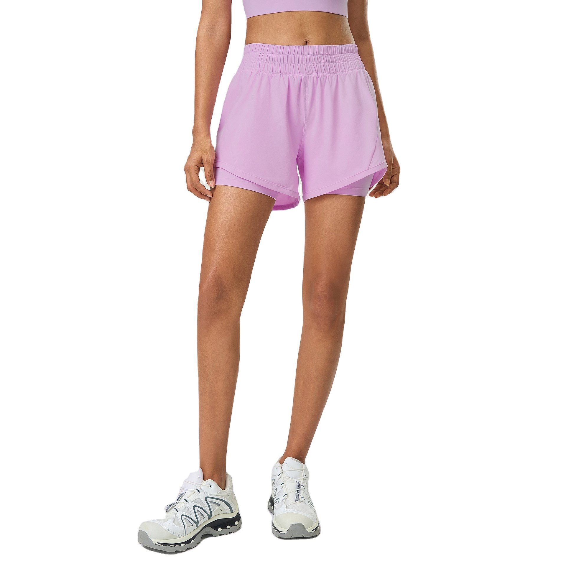 High-Waist Activewear Pants: fabric, pocket and construction detail