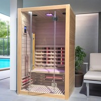 Ruang Sauna Hemlock Red Cedar SS-100R dengan Pemanas Kaca Merah, Desain Modern, Spektrum Penuh, Daya 8KW, Inframerah Jauh, untuk 1 Orang