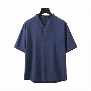 Camisa de Vestir para Hombre, Talla Grande, Cuello en V, Estampado de Puntos Tie-Dye, Poliéster y Algodón Popelín, Manga Corta - Product Image 1
