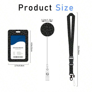 Round epoxy black leopard print <b>polyester</b> <b>lanyard</b> plastic ID card vertical push-fit name tag/card/student ID tag set - Product Image 2