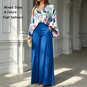 Completo Due Pezzi Stampato da Donna, Abbigliamento Resort, Camicia a Maniche Lunghe e Pantaloni a Gamba Larga, Outfit per Vacanze Estive, Vendita all'Ingrosso - Product Image 1