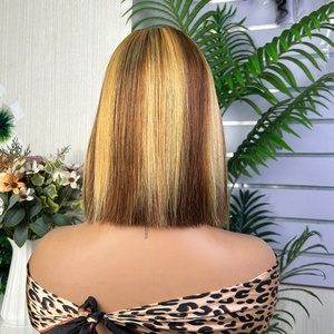 SDD 2x6 Closure <b>Bob</b> <b>Wig</b> 100% Human Hair Mixed Color Glueless <b>Wig</b> Bone Straight - Product Image 2