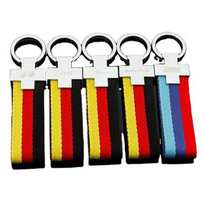 Llavero de metal con emblema de coche y logotipo deportivo de tres colores, cinturón de nailon tejido, adorno colgante, venta al por mayor, personalizado, M - Product Image 1