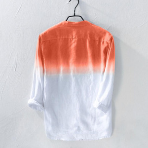 <span class=keywords><strong>Camicia</strong></span> da uomo a maniche lunghe con sfumatura <span class=keywords><strong>arancione</strong></span>, in cotone e <span class=keywords><strong>lino</strong></span> traspirante, con risvolto, vestibilità ampia, per autunno e primavera - Product Image 5