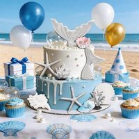 Lot de 9 décorations de gâteau sirène Océan : queue de sirène, aileron, étoile de mer, corail, coquille, perle, coquille Saint-Jacques, conque – Fournitures pour mariage et anniversaire