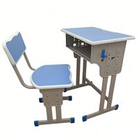 Ensemble de bureau et chaise réglables pour étudiants avec rangement pour livres et tiroir, mobilier scolaire bleu pour salle de classe
