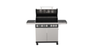 Barbecue à gaz propane commercial en acier inoxydable Barbecue à gaz 5 tourneurs Premium Trolley Barbecue à gaz avec table d'appoint Cuisine extérieure