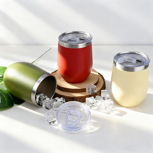 Vaso de vino sin tallo de acero inoxidable Copa de vino aislada al vacío de doble pared de 12 oz Taza en forma de huevo - Product Image 1