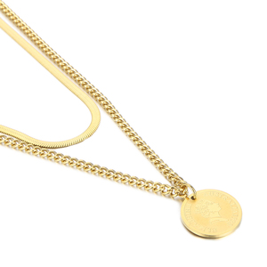 KALEN Collier vintage unisexe à double chaîne en acier inoxydable de 500mm avec pendentif de la reine Elisabeth - Product Image 2