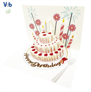 Collection mensuelle de cartes de remerciement personnalisées faites à la main, design gâteau pop-up, carton couché, designers professionnels, découpe laser dorée - Product Image 1