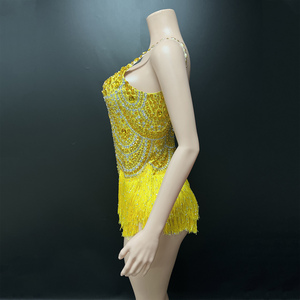 Novance Y4085 2025 Nuovi Arrivi Costume da Ballo Latino con Nappe Gialle Abito da Palcoscenico per Cantanti Femminili Body con Strass Luccicanti - Product Image 2