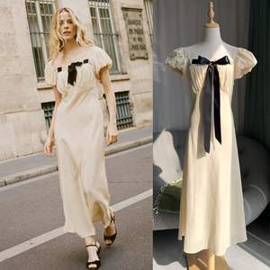 เดรสผู้หญิงสไตล์วินเทจฝรั่งเศส ผ้าลูกไม้เนื้อนุ่มระบายอากาศได้ดี ผ้าฝ้ายเมอร์เซอไรซ์ เอวเข้ารูปทรงธรรมชาติ ความยาวปานกลาง คอเหลี่ยม แขนพอง - Product Image 2