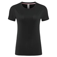 Kaos Yoga Wanita Lengan Pendek Cepat Kering Spandex/Katun/Poliester Elastis Bernapas untuk Olahraga Gym Fitness