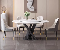 Ensemble de table à manger de luxe en pierre frittée convertible avec 6 chaises, plateau tournant Lazy Susan, base en acier au carbone, moderne, extensible et durable