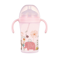 Biberón de PP de 300 ml (10 oz) con cuello súper ancho, asa, tetina y pajita