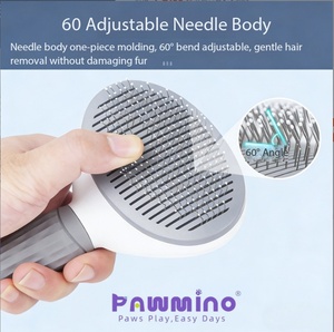 Pawmino <b>Pet</b> Grooming <b>Brush</b> Self Cleaning Cat Dog Hair Removal Comb Stainless Steel ABS Handle Anti Slip - Product Image 3