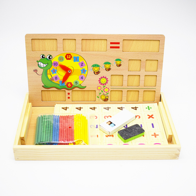 Multifunctional Counting Stick Clock Wooden Counting Math Game Box