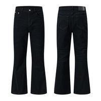 Celana Jeans Denim Bootcut Hitam Medium Gaya Vintage Amerika, Bahan Stretch, Model Slim Fit, Trendi, Kasual untuk Pria Wanita