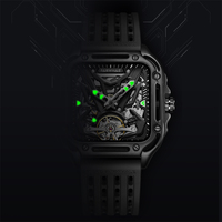 Mark Fairwhale Herren Automatische Mechanische Uhr Leuchtende Skala Hohle Zeiger Gummiarmband 44mm Metallgehäuse 3BAR Wasserdicht FW-6530