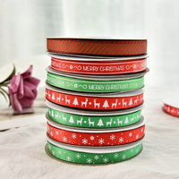 Vente en gros Emballage rouge-vert Décoration de fête d'arbre de Noël Ruban de satin gros-grain en polyester imprimé pour cadeau de Noël