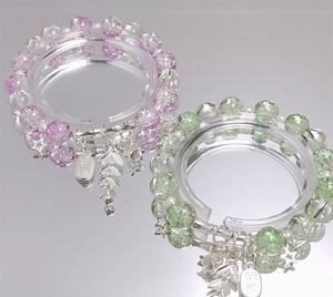 Pulsera de cuentas de cristal esmaltado, joyería de fantasía, pulsera de cuentas de cristal craquelado estilo palomitas de maíz, pulsera con colgante de atrapasueños - Product Image 3