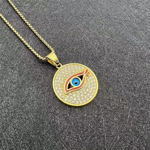 15years Factory Custom Hiphop Jewelry 18K <b>Solid</b> <b>Gold</b> Stainless Steel Round Crystal <b>Gold</b>/Silver Evils Eye Charm <b>Pendant</b> - Product Image 5