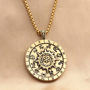 Yunnique-collar con colgante del zodiaco de acero inoxidable para hombre, diseño del sol con doce constelaciones, joyería de moda 280494 - Product Image 1