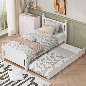 Lit plateforme en bois massif avec lit gigogne blanc pour chambre d'enfant, taille enfant - Product Image 3