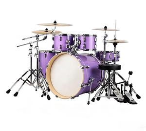 Batterie de jazz acoustique complète 5 pièces, 4 cymbales, coque en PVC pailleté violet, kit de batterie pour débutant avec tabouret de batterie et accessoires pour spectacle - Product Image 6