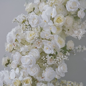Colonnes de fleurs artificielles pour mariage : roses blanches, orchidées, gypsophile – Décoration florale en soie pour scène – Vente directe usine en gros - Product Image 4