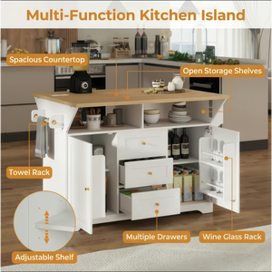 Modern Large Kitchen <b>Island</b> with 2 Drop Leaf Rolling Kitchen Cart on 5 Wheels Waterproof Portable Folding Storage Dining <b>Table</b> - Product Image 6