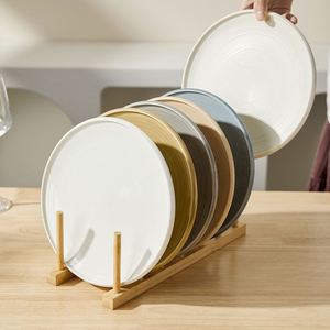Restaurant Steak <b>Plate</b> Solid Color <b>Ceramic</b> Microwave Safe Round Minimalist Design Flat <b>Plate</b> for Household Use Light <b>Plates</b> - Product Image 1