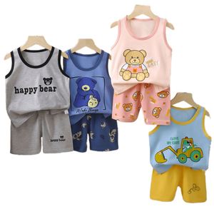 Estate calda 2 pezzi abiti per bambini 100% cotone senza maniche pantaloncini Casual con motivo a cartoni animati Set di vestiti da ragazzo Best Seller - Product Image 1