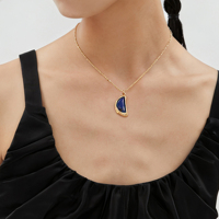 Collier pendentif géométrique irrégulier rétro en argent tibétain avec pierre naturelle et chaîne à maillons, bijoux tendance pour femmes