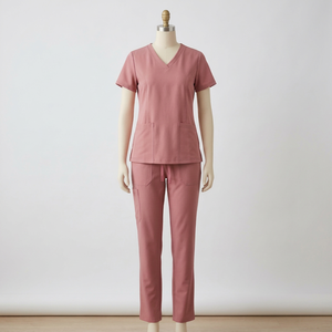 <b>Women</b> V Neck <b>Scrub</b> Set Cotton Polyester Hospital Uniforms Yellow Red Purple Pants Included - Product Image 1