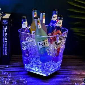 Seau à glace à champagne en plastique acrylique multi couleurs pour fête vin bière avec lumière led