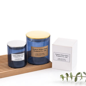 Jarra vacía de vidrio con tapa de metal negro, vela de cera de soja <span class=keywords><strong>azul</strong></span> recta de alto borosilicato, 3oz 5oz 7oz 10oz 12oz 15oz 20oz - Product Image 2