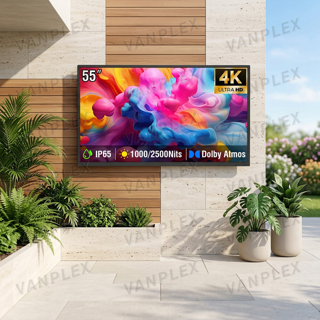 Commercial Outdoor TV 55/65 Inch, 4K 2500 Nits, IP65 All-Weather, Smart WebOS for Restaurant/Patio