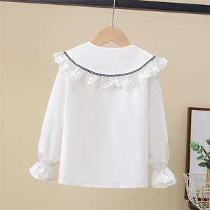 Mode <span class=keywords><strong>en</strong></span> gros infantile bébé filles blanc t-shirt enfant enfants dentelle <span class=keywords><strong>fleur</strong></span> hauts vêtements tenue décontractée - Product Image 4