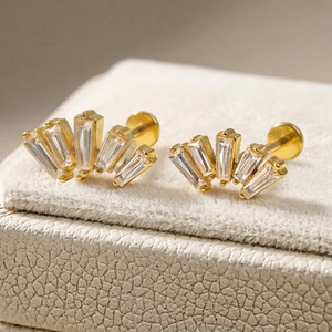 Zoryn Wholesale G23 Model 1 <b>Titanium</b> Alloy Five Zircon <b>Stud</b> Earrings Unisex High-End Jewelry Gold Plating - Product Image 1