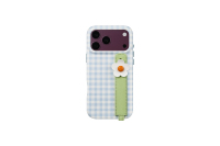 Coque de téléphone à motif Gingham pour iPhone 17 / iPhone 18, avec bracelet de poignet fleuri 3D mignon, coque de protection rigide