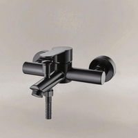 Contemporain 304 Acier Inoxydable Noir Mat Mural Double Sortie Douche Baignoire Mitigeur Robinet Pluie Massage Céramique